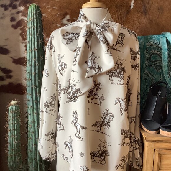 Jameson Western Print Bow Blouse ✙ON SALE NOW✙ - Picture 1 of 9